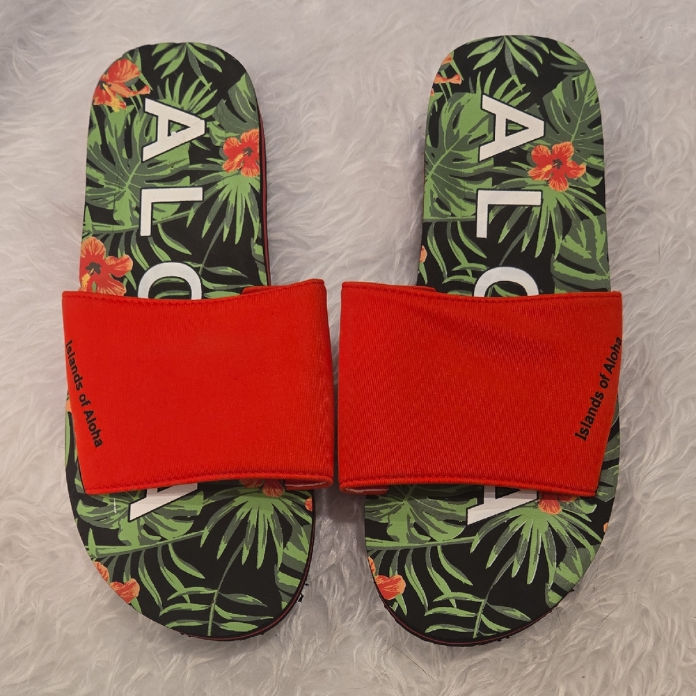 ALOHA Red‎ and Green Slide Sandals